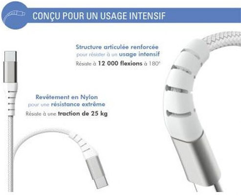 Force Power Reinforced Usb A Usb C Cable 3m 3a White White
