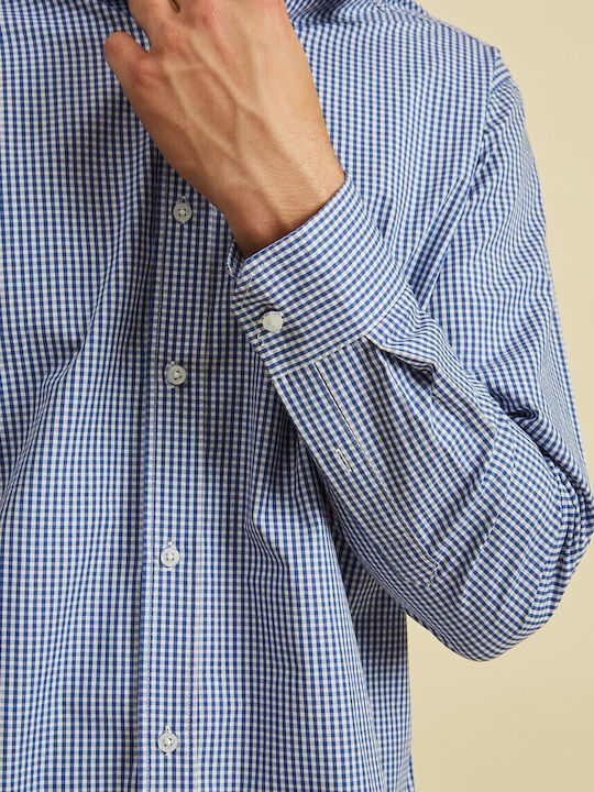 Long-sleeved Cotton Shirt Checked Blue