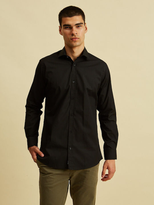 Langärmlig Baumwolle Hemd Black