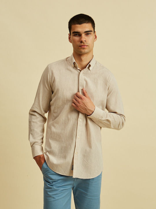 Long-sleeved Cotton Shirt Beige