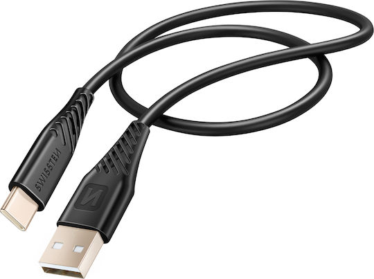 Swissten USB To USB-C 60W Силиконов Анти-Сплит Кабел Черен