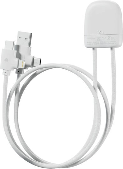 Xoopar 4 In 1 Usb A+c/usb C+lightning Ice-tag Charging Transfer Cable White