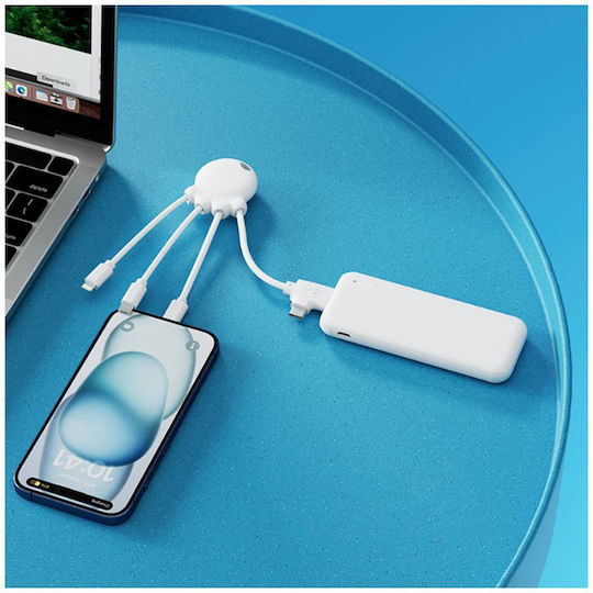 Xoopar Cabluri Multi Port Universal Usb A Microusb Usb C Lightning 2.1a Lungime 15cm Alb
