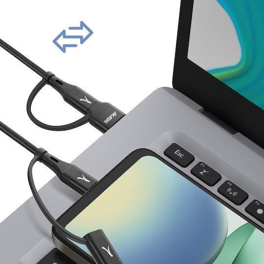 Akashi Mehrere Anschlusskabel 4 In 1 Usb-c Usb Zu Usb-c Lightning Ladung 20w 1m Schwarzes