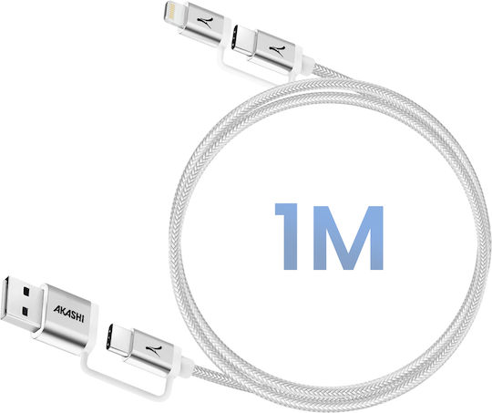 Akashi 4-in-1 Usb-c + Lightning Cable Apple Carplay Android Auto Compatible Grey
