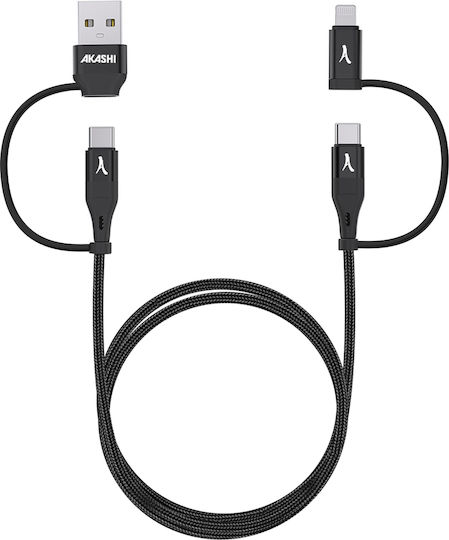 Akashi Mehrere Anschlusskabel 4 In 1 Usb-c Usb Zu Usb-c Lightning Ladung 20w 1m Schwarzes