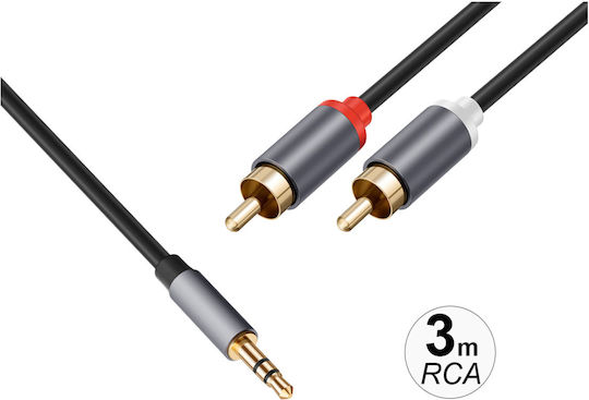 Avizar Аудио Кабел Jack 3.5mm Към 2 RCA Двойно Екранен 3m Черен