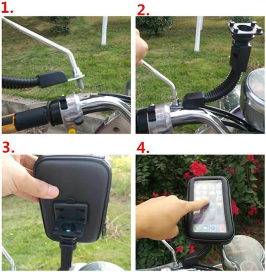 Waterproof Mobile Phone Holder Mirror Case for Motorcycle & Bicycle Mobile Phones Up to 5.5''