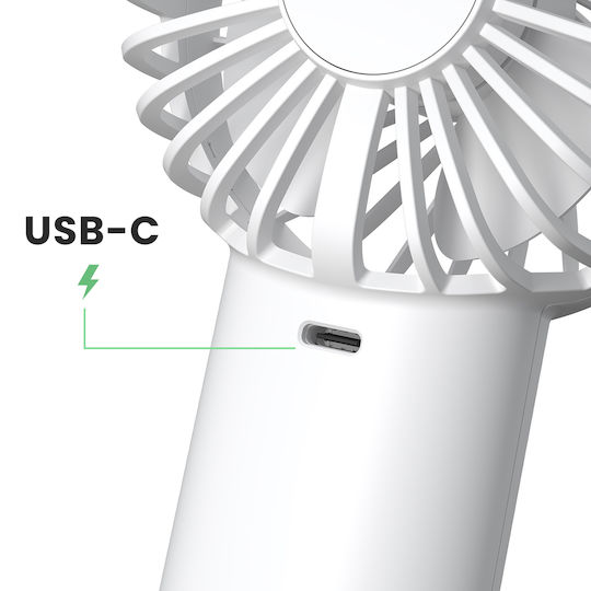 Akashi Portable Fan 2 In 1 Battery 4000mah Charge Usb-c Torch White