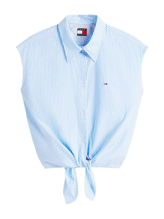 Women's Striped Sleeveless Shirt Sky Blue