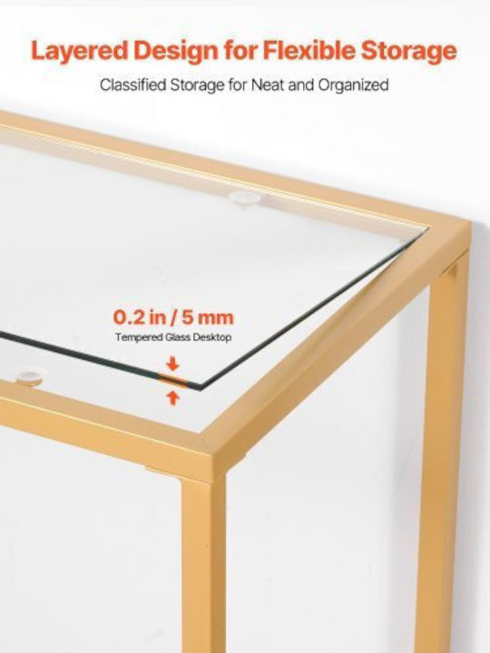 Console Table Metal with Glass Surface Golden L107xW35.4xH75.5cm