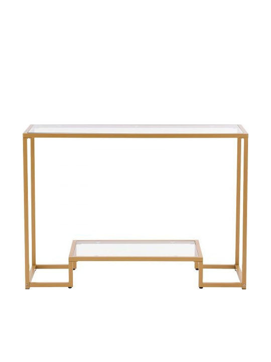 Console Table Metal with Glass Surface Golden L107xW35.4xH75.5cm
