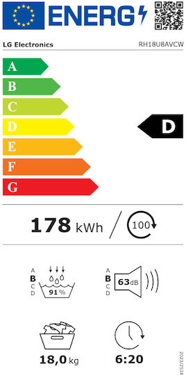 LG RH18U8AVCW Στεγνωτήριο 18kg με Αντλία Θερμότητας