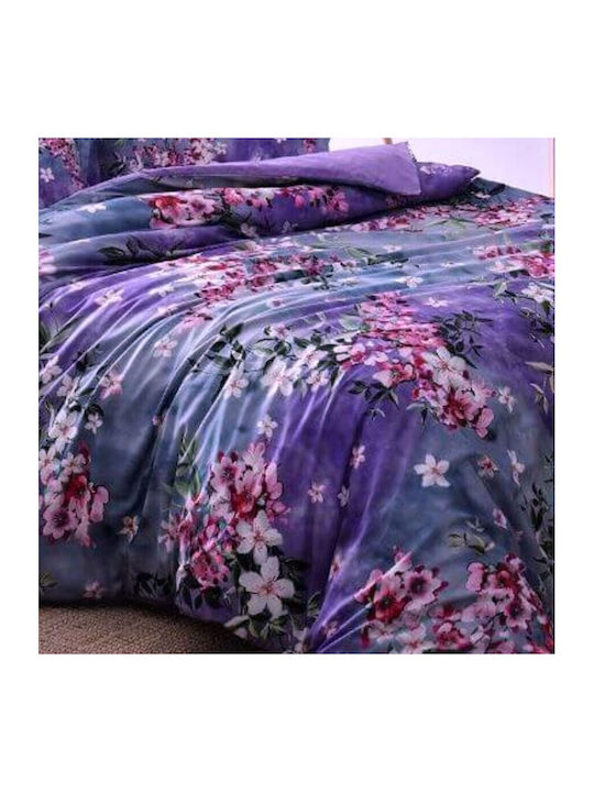Tac Set Husă de Pilotă Dublă cu 4 Fețe de Pernă & 1 Cearsaf 200x220 Violet