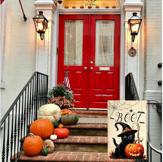 Canvas Painting Halloween Decoration Jute Black Cat
