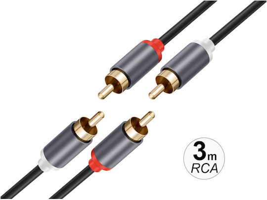 Avizar Audio Kabel 2x RCA-Stecker Zu 2x RCA-Stecker Doppelabschirmung Goldbeschichtete Anschlüsse 3m Schwarze