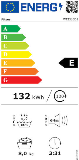 Pitsos WT231G08 Tumble Dryer 8kg with Heat Pump