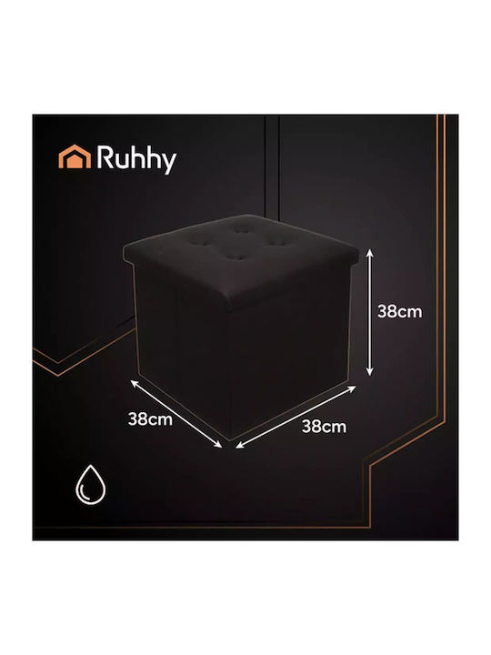 Collapsible Bench Stool With Storage Space Upholstered With Artificial Leather Black 38x38x38cm