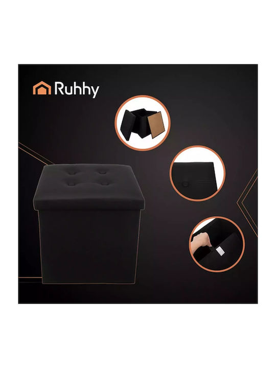 Collapsible Bench Stool With Storage Space Upholstered With Artificial Leather Black 38x38x38cm