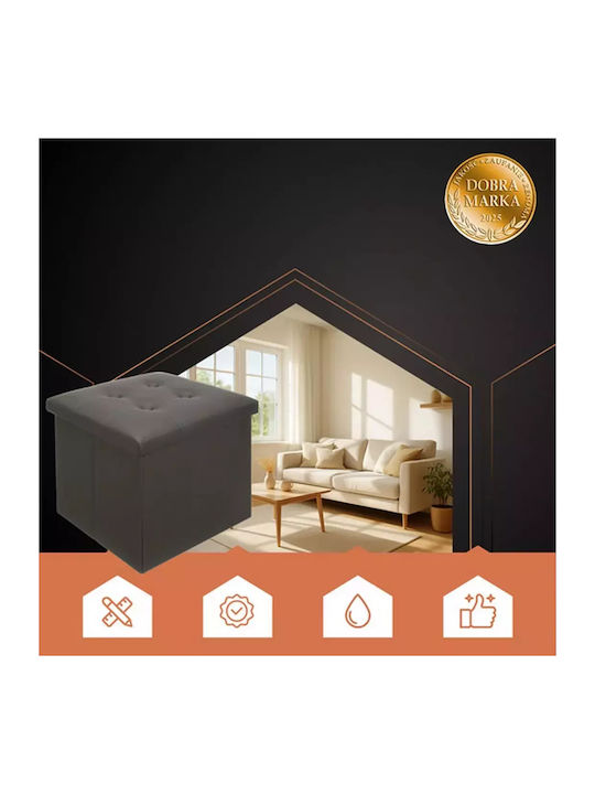 Living Room Folding Stool With Storage Space Upholstered In Gray Artificial Leather 38x38x38cm