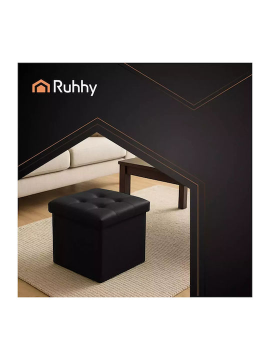 Collapsible Bench Stool With Storage Space Upholstered With Artificial Leather Black 38x38x38cm