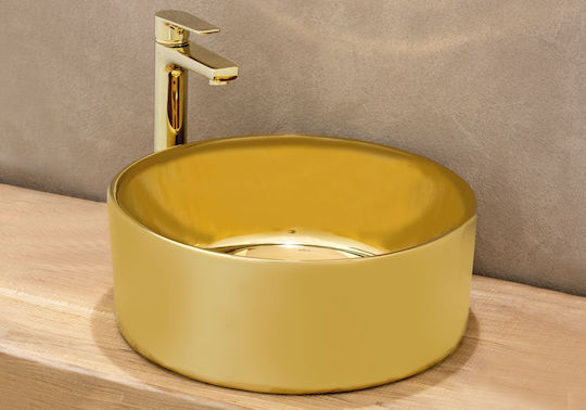 Tema Επικαθήμενος Νιπτήρας Πορσελάνης 40x40x15cm Gold