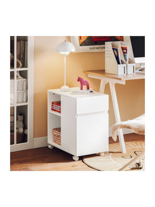 Office Storage MDF Cabinet With Wheels & Drawers White L58xW59xH35cm
