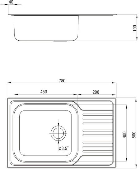 Deante ZEX 311B Ένθετος Inox με Μπαταρία Μ78xΠ50cm Ασημί