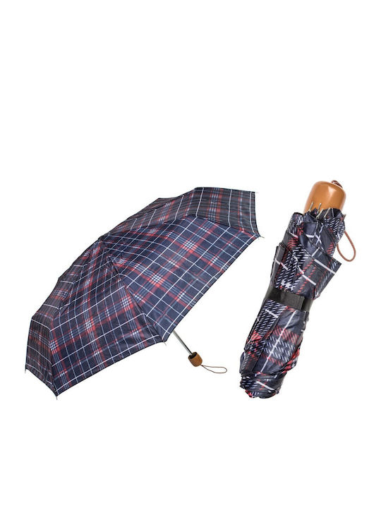 Umbrelă Compactă Carouri Mâner din Lemn 4 Nuanțe