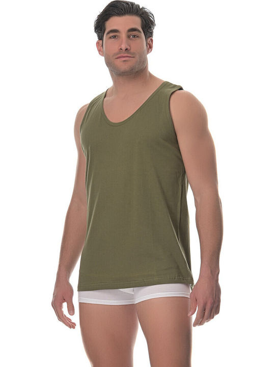 Men's Sleeveless Undershirt Loose Fit Lido Underwear Khaki 100% Cotton 3XL 4XL 5XL
