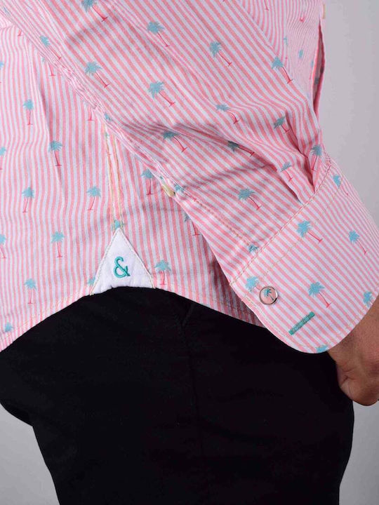 Colours & Sons Shirt Floral 100% Cotton Front Pocket Slim Fit 9121-260.261-Palm Stripes