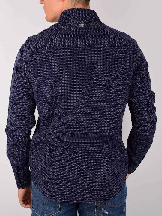 Petrol Cămașă 100% Bumbac Micromodel Buzunare Față M-fw16-sil551.590 Capri Albastru Închis