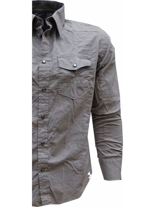Luciano Faketti Cotton 100% Fashion Shirt Studs Regular Fit Gray