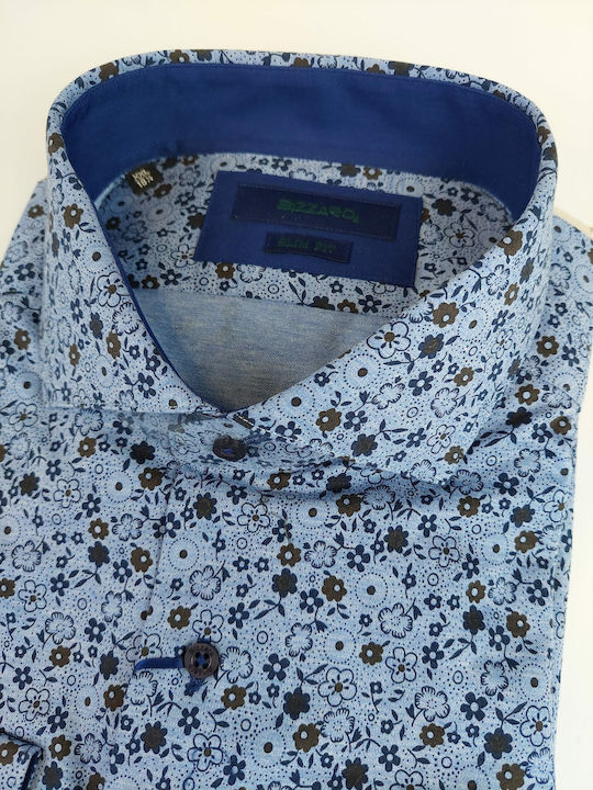 Langärmeliges Blumenmuster Herrenhemd Blau Bizzaro Slim Bz2128272/sl 2