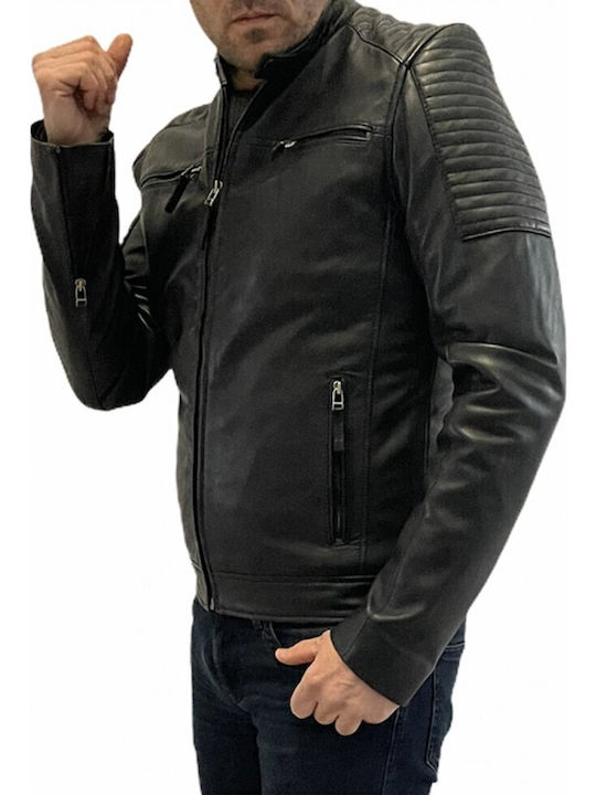 Leopard-black Ανδρικο Δερματινο Biker Μπουφαν Μαυρο