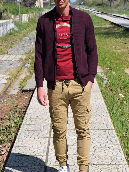 Men's Burgundy Zipper Jacket Code Dem94