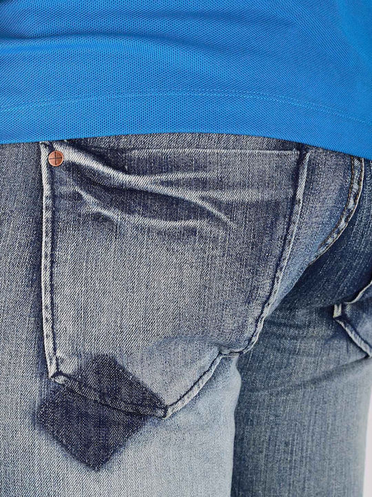 Sublevel Jean Blue 5-Pocket Leather Logo Patch On Back Regular Fit