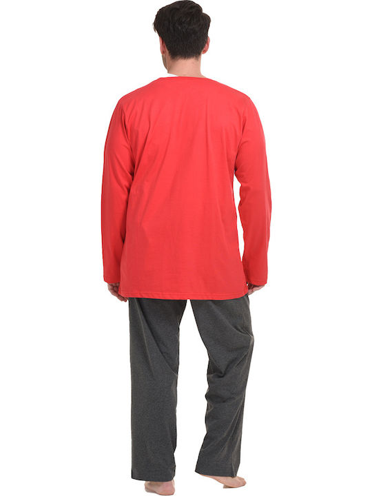Gazzaz Pijamale Bărbătești din Bumbac Plus Size 1xl-4xl 010125 Roșu