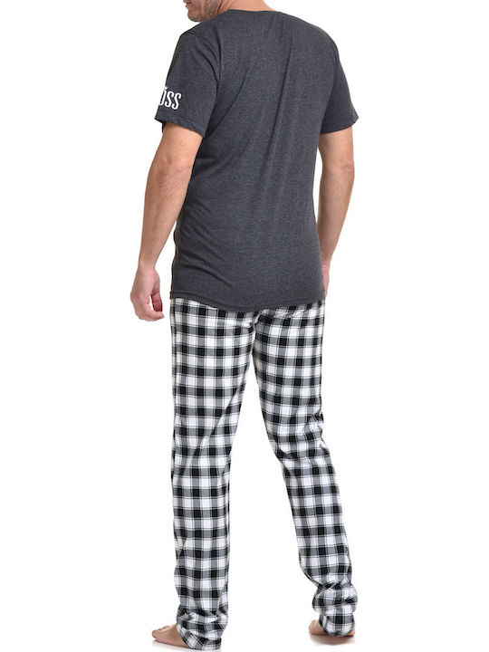 Gazzaz Herrenpyjama Kurze Lange Hose Boss 3er Set 008194 Anthrazit