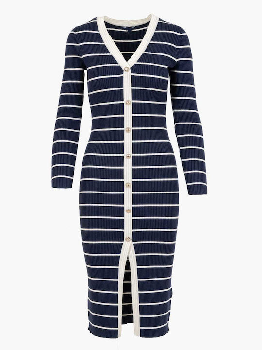 Midi Shirt Dress Wrap Blue/White
