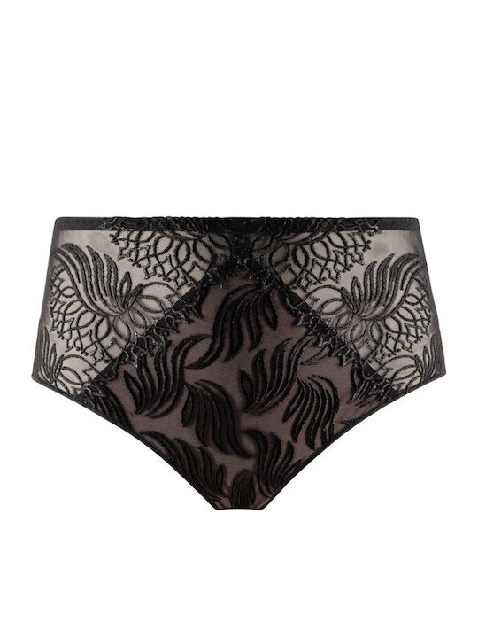 High-waisted Women's Slip Seamless with Lace Black