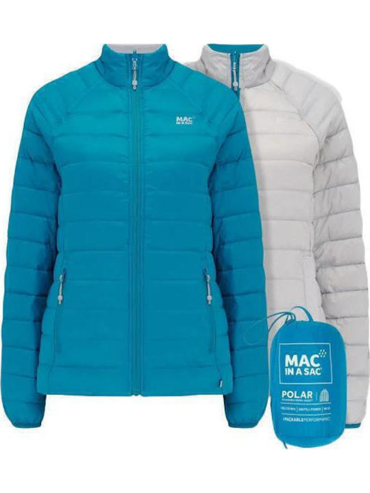 Polar Κοντό Γυναικείο Puffer Μπουφάν Διπλής Όψης για Χειμώνα Light Petrol