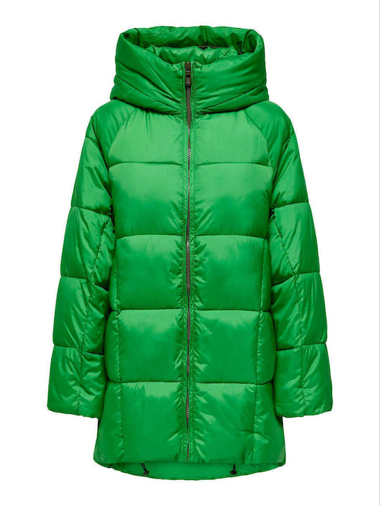 Women's Short Puffer Jacket for Winter Green