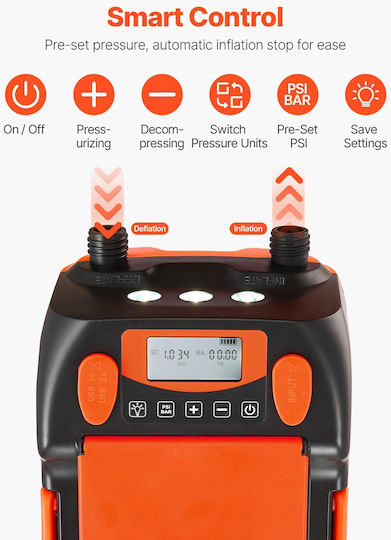 Vevor Paddle Board Pump Rechargeable Battery-powered 20psi Led Light
