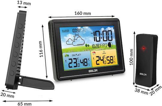Wireless Weather Station IDL Baldr+ Outdoor Sensor Hygrometer Barometer Weather Forecast Moon Phases Comfort Level Icon Alarm Clock Backlit Display Black Color