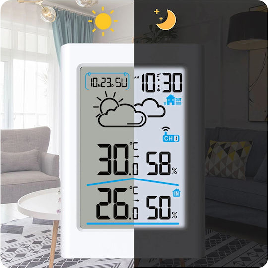 Wireless Weather Station Idealstore Outdoor Sensor Hygrometer Indoor Outdoor Humidity Weather Forecast Calendar Lcd Screen Backlight White Color