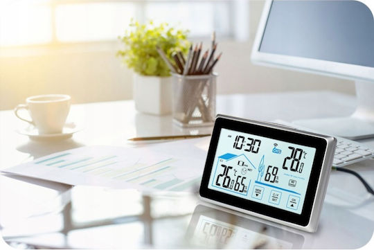Professional Wireless Weather Station Pro Galaxy@ Idealstore Indoor Outdoor Humidity Weather Station External Sensor Stable Stand Illuminated Lcd Screen Range 60m Black-grey