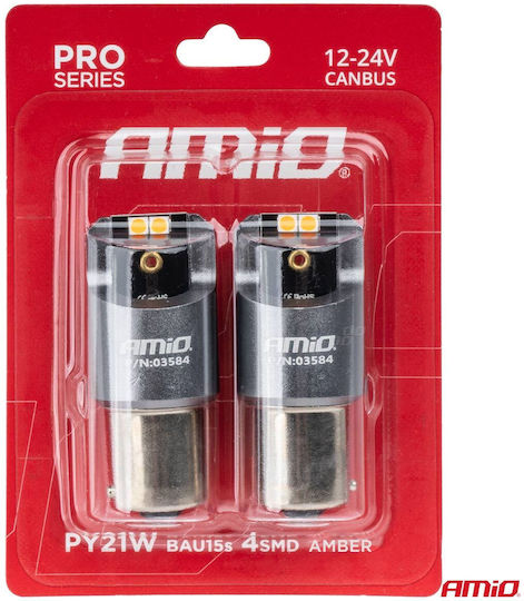 AMiO Lampen Auto PY21W-BAU15s Canbus LED 6000K Kaltes Weiß 12-24V 2Stück
