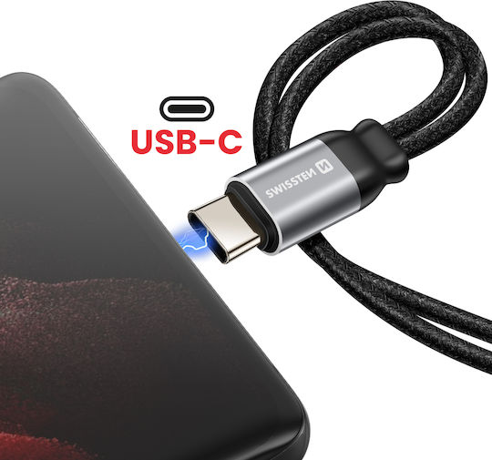 Swissten 2-in-1 USB-C Charging Adapter 3.5mm Audio Cable Nylon Anti-Knot Black