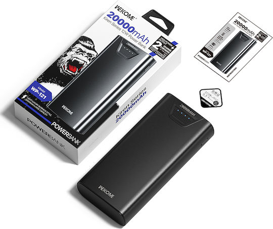 WK WP-121 Power Bank 20000mAh με 2 Θύρες USB-A Μαύρο